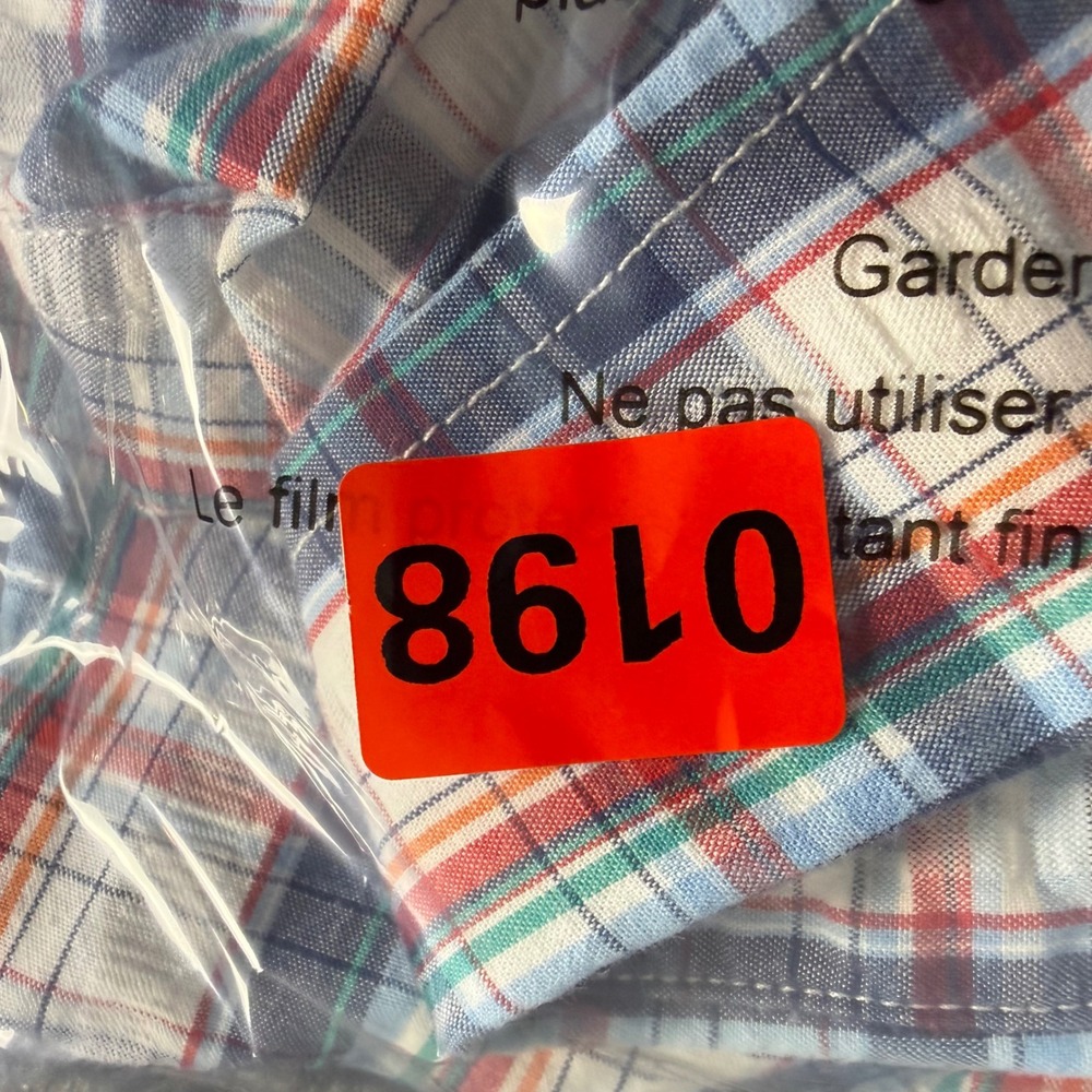 Lands End Mens Medium Blue Orange Plaid Seersucker Short Sleeve Button Down Shir - Picture 10 of 10